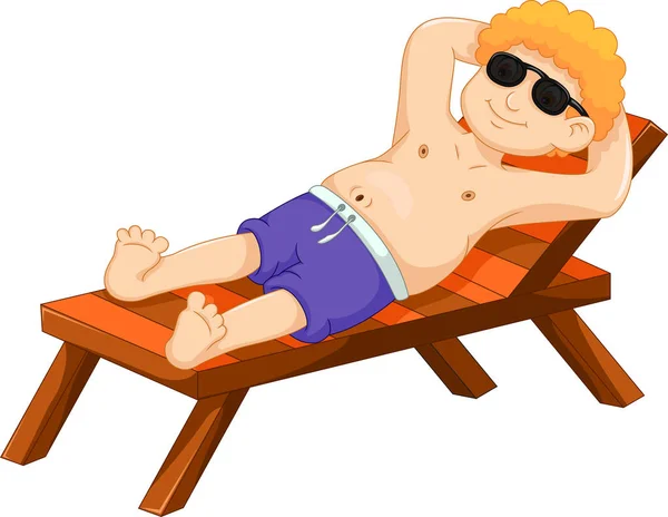 Χαριτωμένος άνθρωπος γελοιογραφία συνεδρίαση χαλαροί στην παραλία — Διανυσματικό Αρχείο