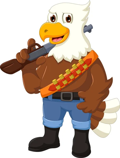 Rolig eagle tecknad innehav gevär — Stockfoto