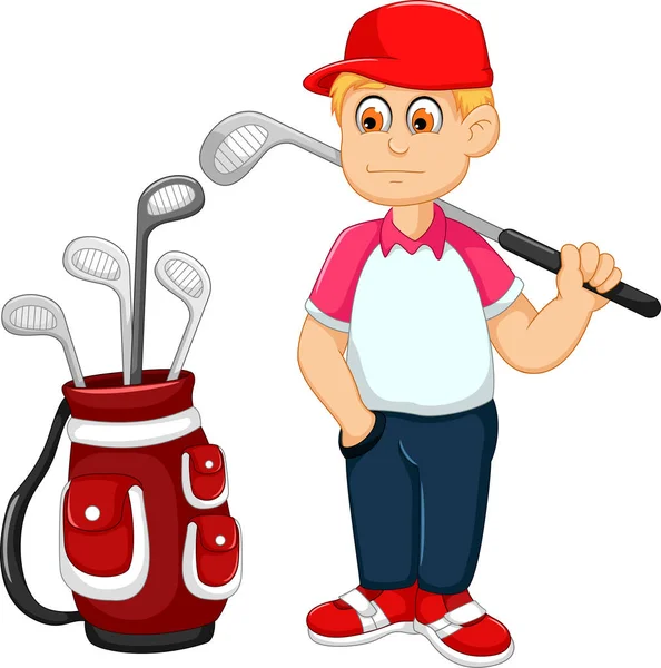 Niedlicher Mann Cartoon Golf spielen für Sie entwerfen — Stockvektor