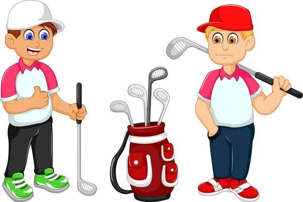 Divertido dos hombre dibujos animados jugando al golf — Archivo Imágenes Vectoriales