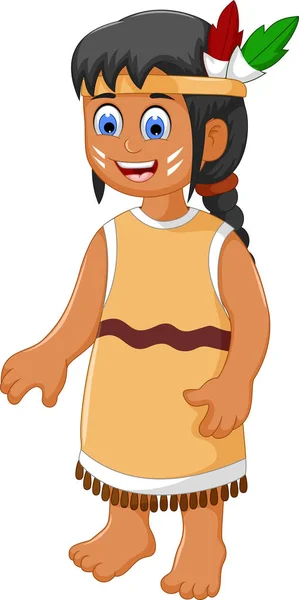 Linda mujer india tribal dibujos animados — Vector de stock