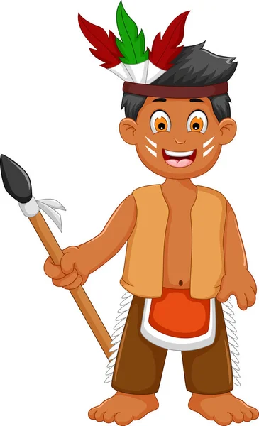 Engraçado homem índio tribal cartoon posando — Vetor de Stock