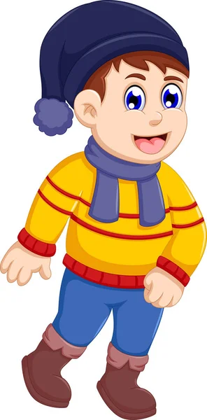 Grappige kleine jongen cartoon winterkleren te dragen — Stockvector