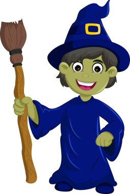 Bir şapka ve süpürge çirkin cadı Cadılar Bayramı