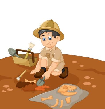 cute man Archaeologists cartoon searching fossil clipart