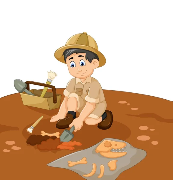 Cute man Archaeologists cartoon searching fossil — Stock Photo, Image