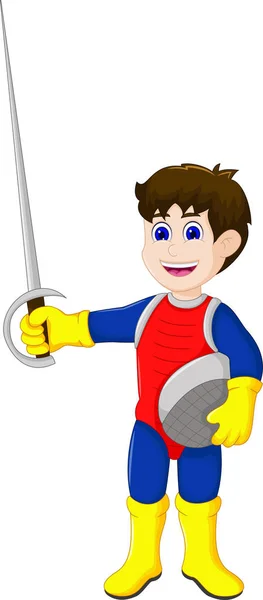 Cute knight karikatür holding kılıç — Stok Vektör