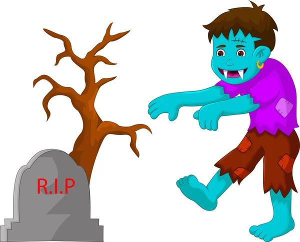 Zombie dessin animé marche dans le cimetière — Image vectorielle