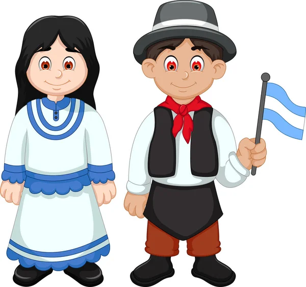Cute Couple argentina cartoon with National Clothes — Stock Vector