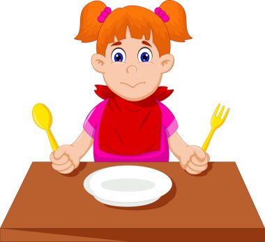 sevimli küçük kız çizgi kahvaltı için bekliyor