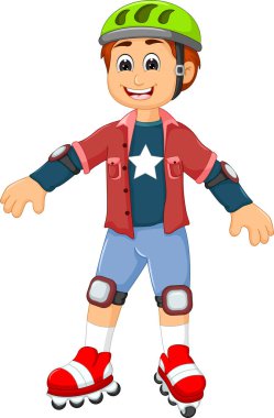 Tekerlekli paten oynayan sevimli çocuk çizgi film