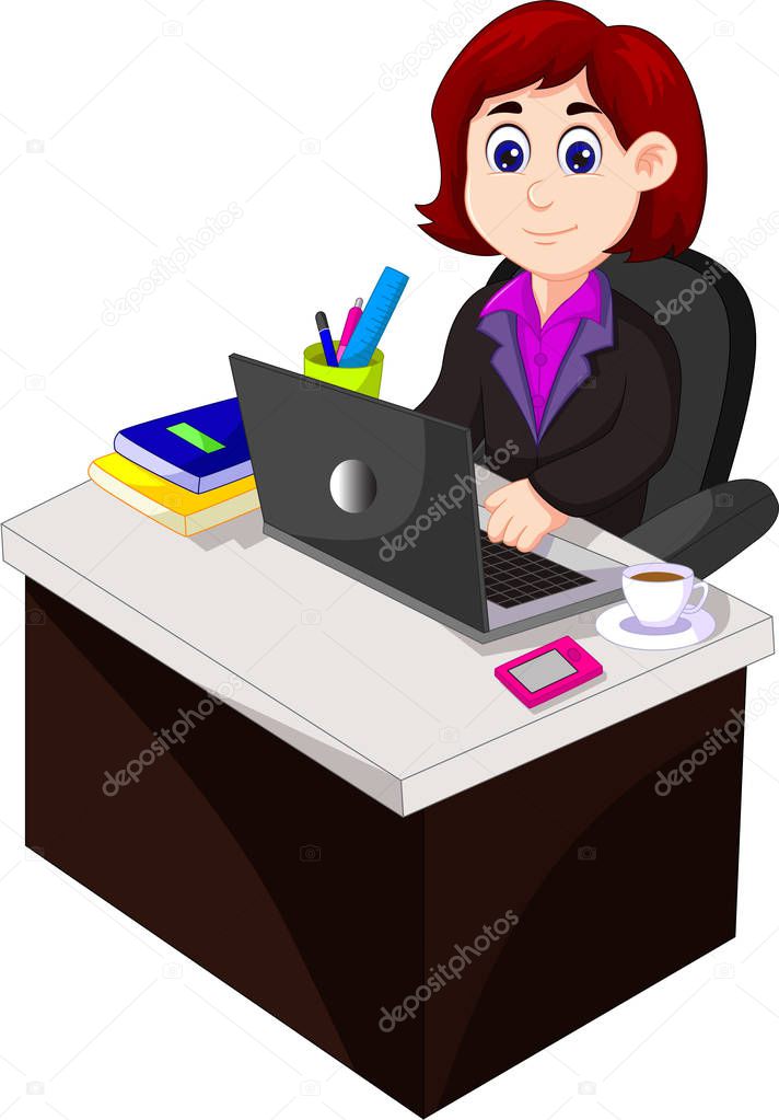 woman bussines at table office cartoon