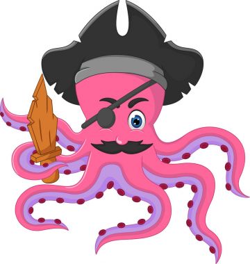 komik korsan kalamar karikatür gülümseyerek poz