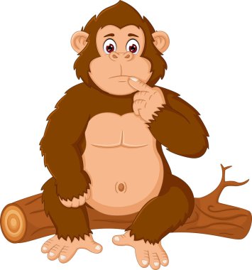 komik orangutan karikatür karışıklık ağaçta oturuyor