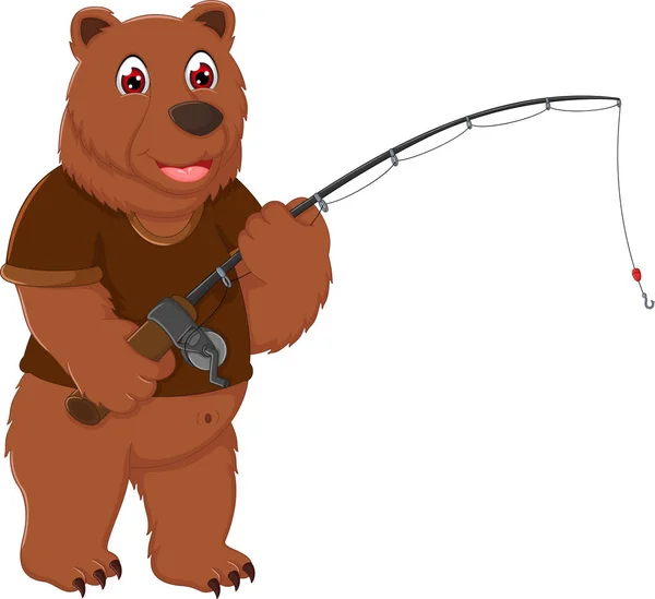 Carino orso pesca cartone animato in piedi con sorridente — Vettoriale Stock