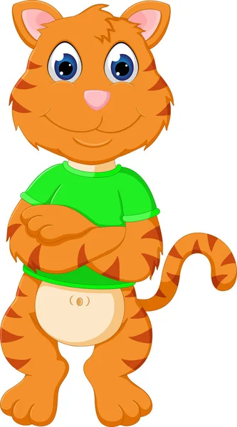 Carino bambino tigre cartone animato in posa con sorriso — Vettoriale Stock