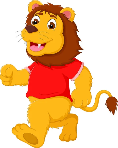Drôle de dessin animé lion courir avec bonheur — Image vectorielle