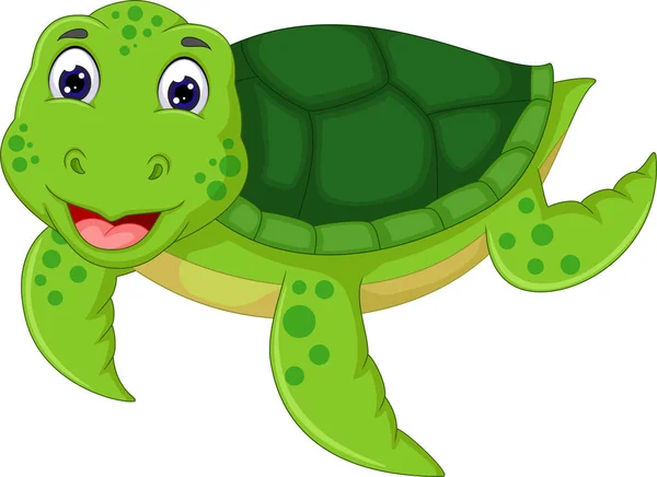 甜蜜的绿海龟卡通游泳 — 图库矢量图片