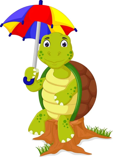 Bonito tartaruga desenhos animados trazer guarda-chuva — Vetor de Stock