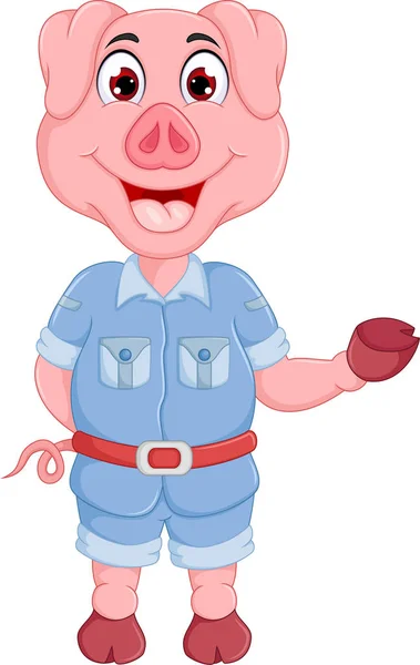Niedliches Schwein mit lachender Karikatur — Stockvektor