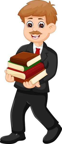 Old male bring books cartoon — Stock Vector