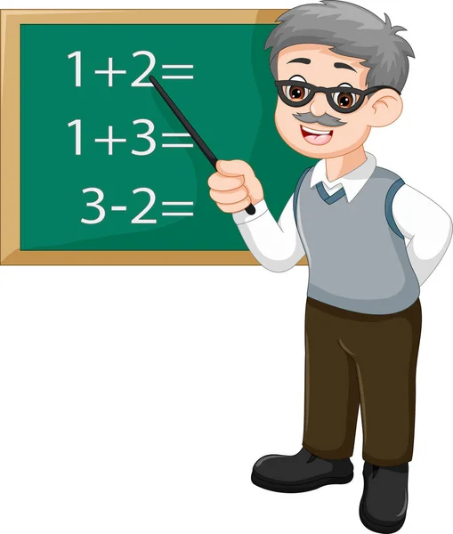 Insegnante che insegna matematica in una classe cartone animato — Vettoriale Stock