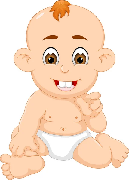 Niedliche Baby sitzen mit lachenden Karikatur — Stockvektor