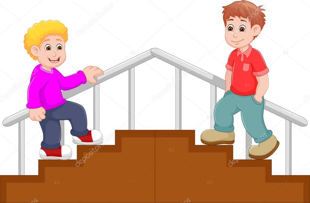 Children walking up the stairs cartoon