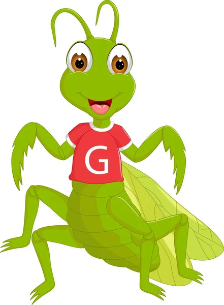 Funny grasshopper cartoon posing with smile and waving — Stock Photo, Image