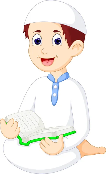 handsome islamic men cartoon reading book with smile