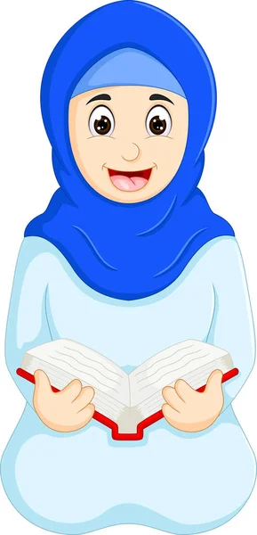 Beauté islamic tondeuse livre de lecture de bande dessinée avec sourire — Photo