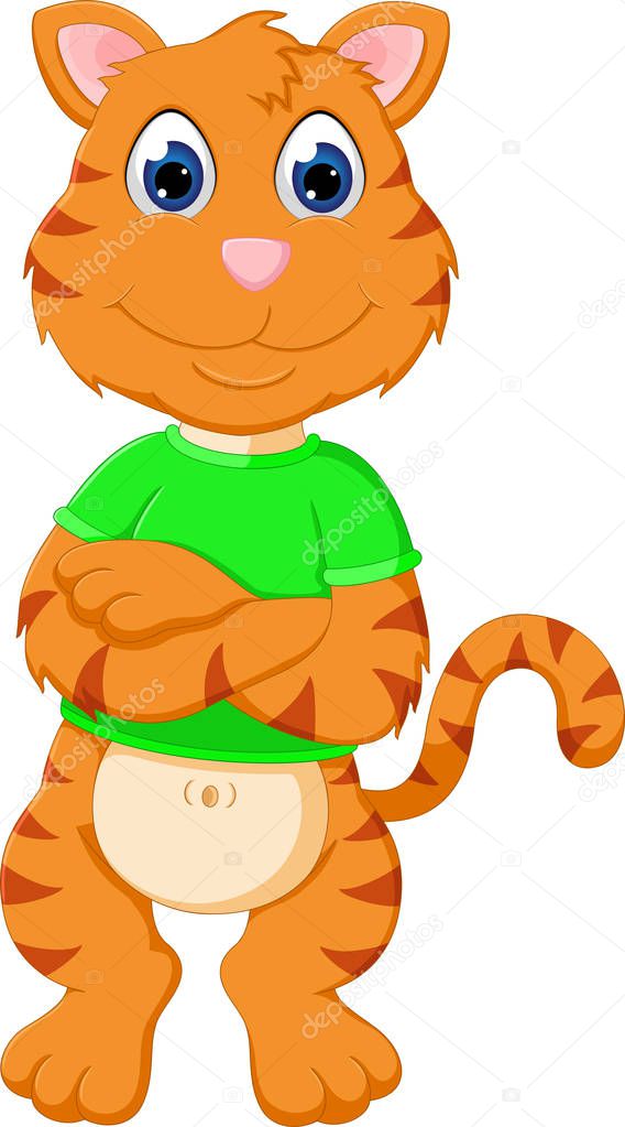 funny little tiger cartoon posing with smile