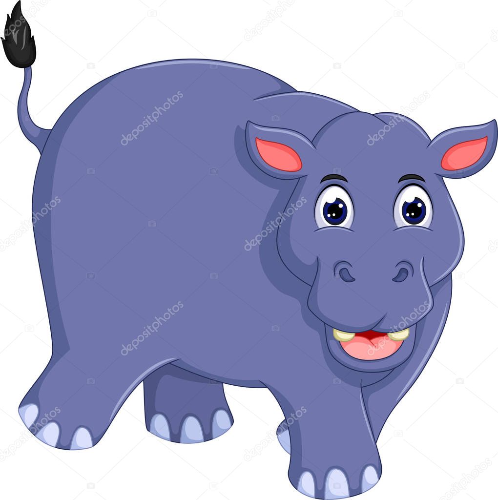 cute hippo cartoon walking with laughing