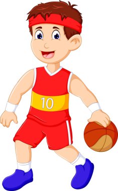yakışıklı basketbol oyuncu çizgi film eylem gülümseme ile