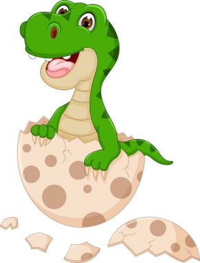 Şirin Bebek dinosour yumurta yumurtadan karikatür gülüyor ile ayakta
