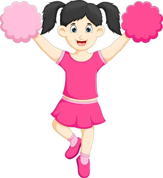 Lustige Cheerleader-Karikatur posiert mit erhobener Hand und Lächeln — Stockfoto