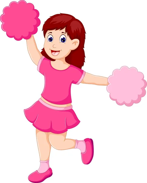 Schoonheid cheerleader cartoon staande op een been met geluk glimlach — Stockfoto