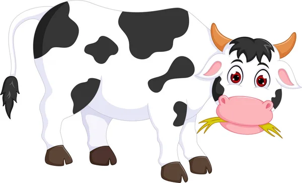 Funny cow cartoon standing with eating grass — Stock Photo, Image