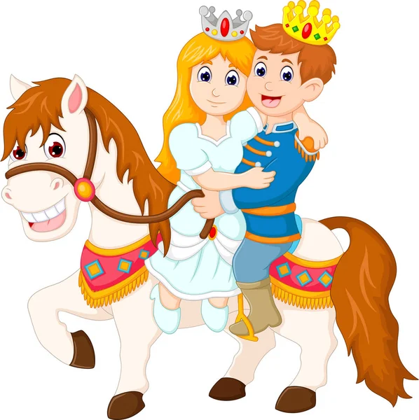 Dulce rey y reina de dibujos animados hasta caballo con sonrisa felicidad —  Fotos de Stock