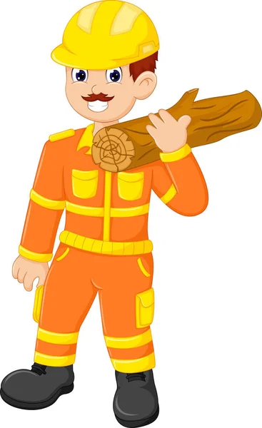 handsome man cartoon standing with bring wood
