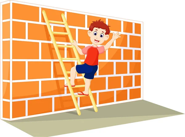Engraçado menino cartoon até escadas com acenando — Fotografia de Stock