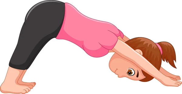 笑顔で床に手を置いたヨガ スポーツ コーチ漫画 — ストック写真