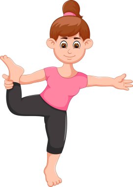 tek ayak üstünde duran ve sallayarak yoga spor Koç karikatür