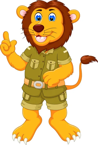 funny lion cartoon standing with pointing finger and smile