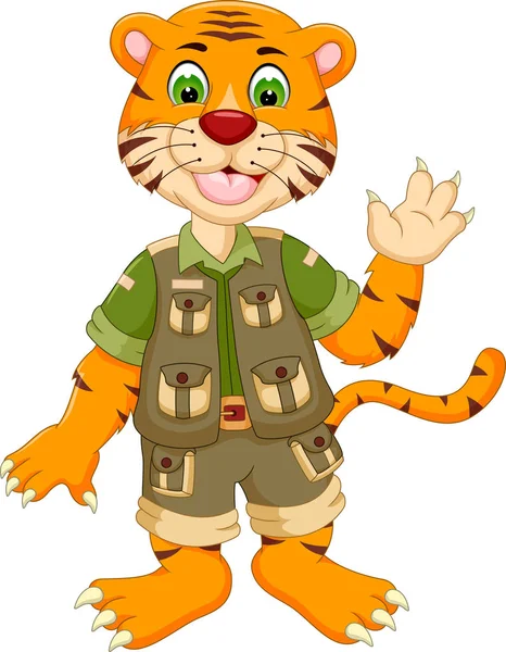 cute tiger cartoon standing with waving and smile