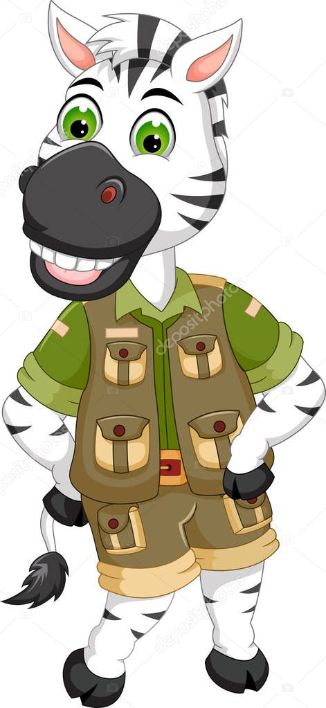 cute zebra cartoon standing with laughing and look up