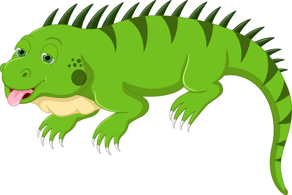 Carino Iguana Cartone Animato Posa Con Sorriso — Foto Stock