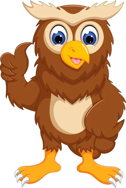 Funny Owl Cartoon Standing Smile Thumb — Stock Photo, Image