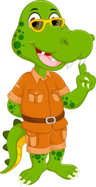 cute crocodile cartoon standing with smile and pointing finger