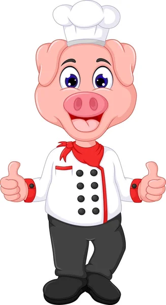 cute pig chef cartoon standing with thumb up and smile